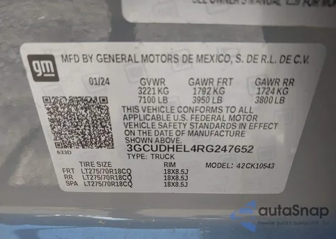 2024 Chevrolet Silverado 1500 4Wd Short Bed Zr2 из США, поврежденный, VIN 3GCUDHEL4RG247652